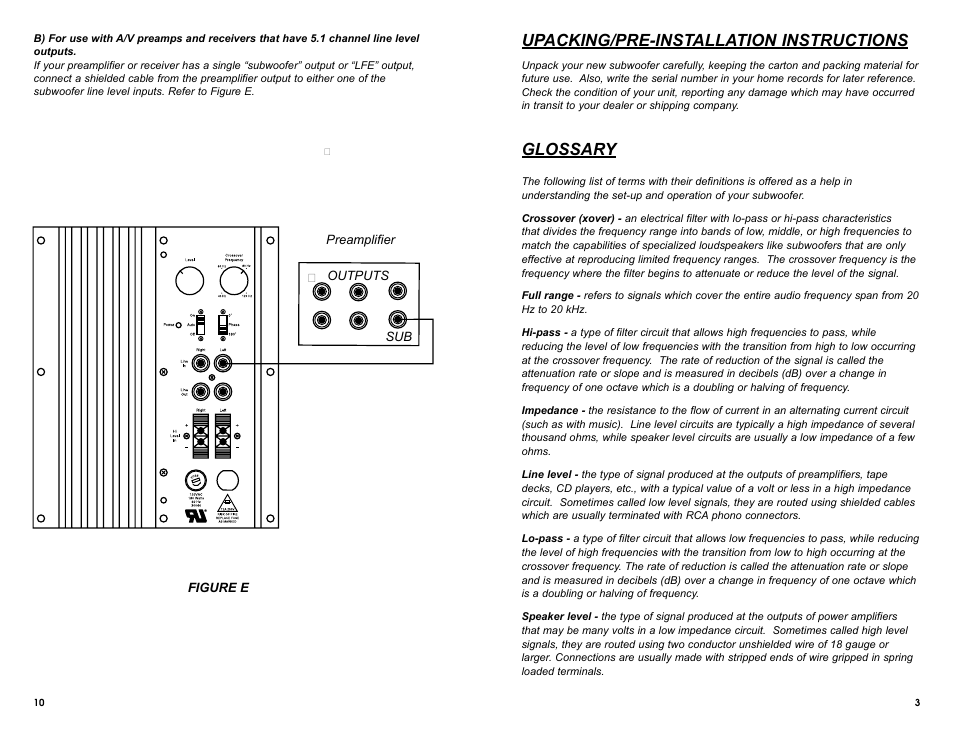 Upacking/pre-installation instructions, Glossary | DCM Speakers TB1010 User Manual | Page 7 / 10