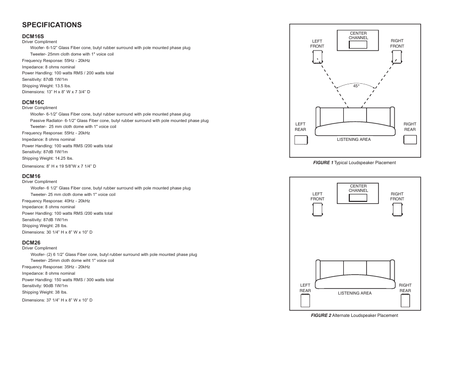 Specifications | DCM Speakers DCM26 User Manual | Page 3 / 4