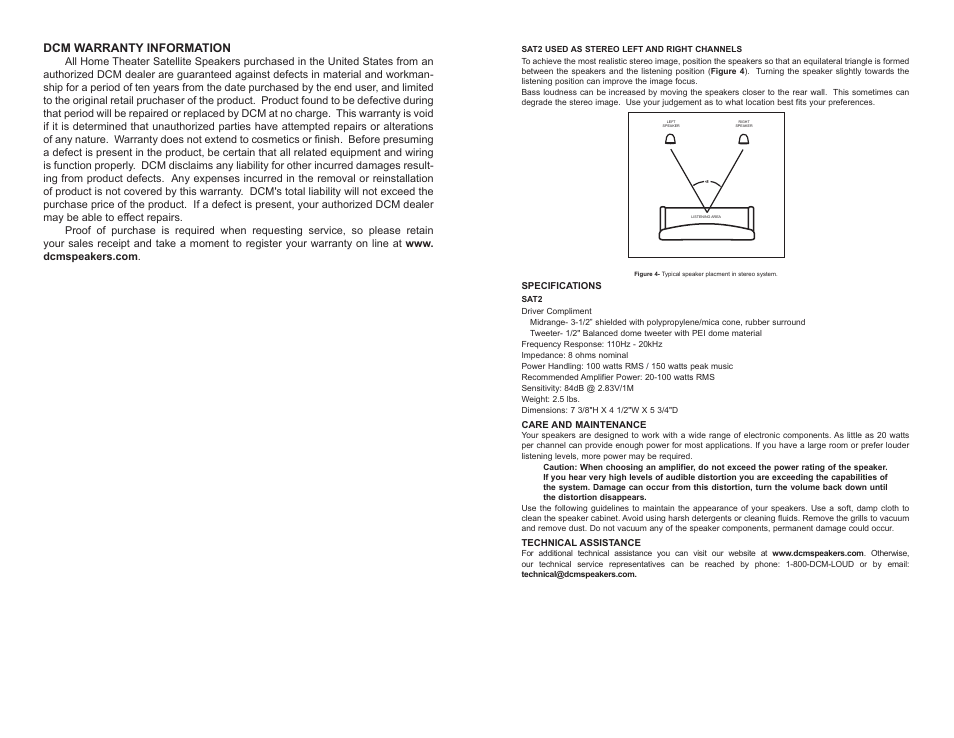 Dcm warranty information | DCM Speakers 21A7402 User Manual | Page 3 / 6