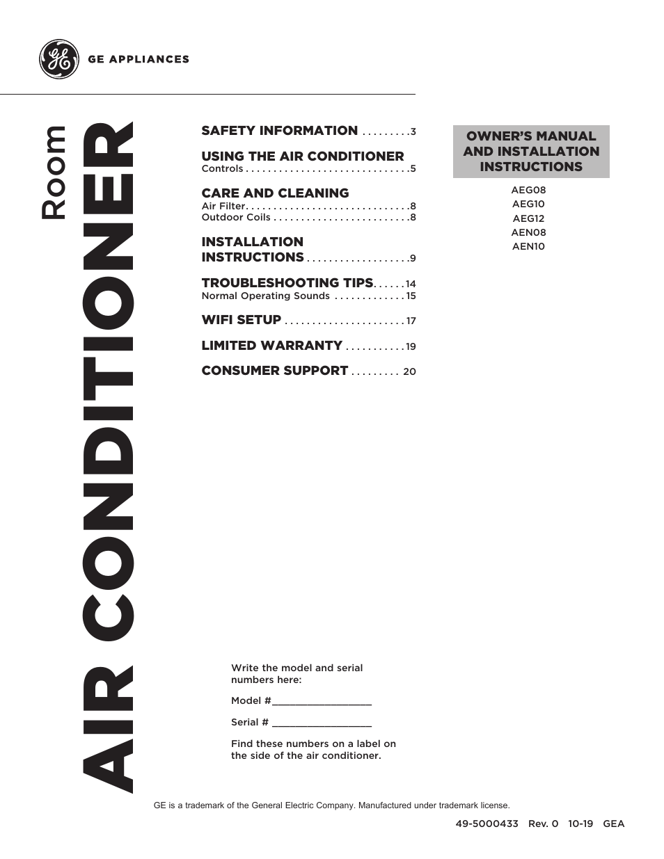 GE 8,050 BTU Smart Window Air Conditioner Installation Instructions User Manual | 40 pages