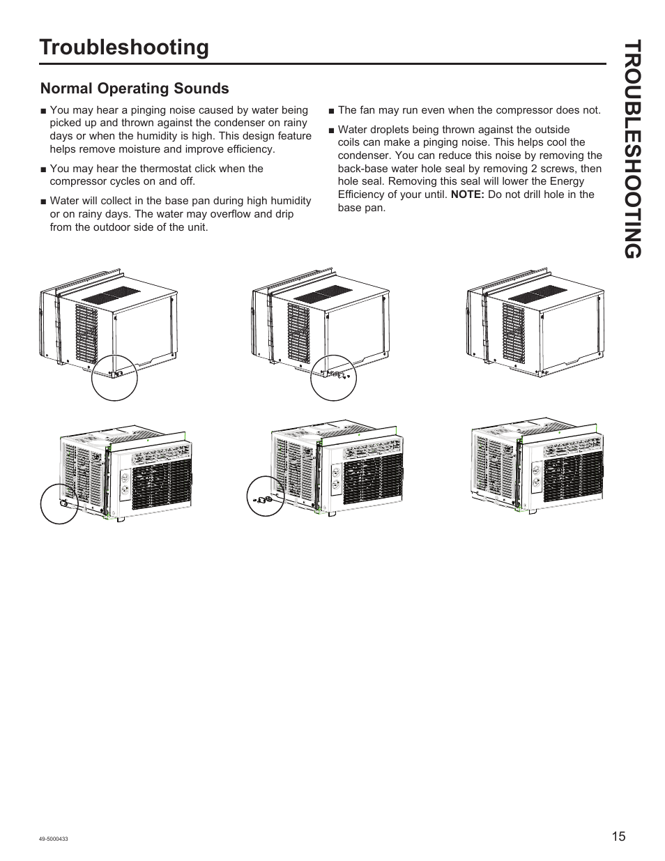 Troubleshooting troubleshooting, Normal operating sounds | GE 8,050 BTU Smart Window Air Conditioner Installation Instructions User Manual | Page 15 / 40