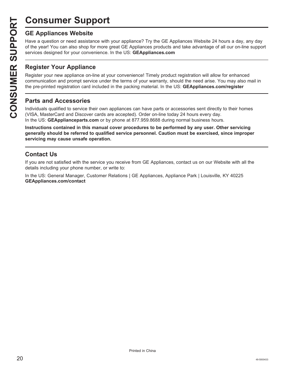 Consumer support consumer support | GE 8,050 BTU Smart Window Air Conditioner Installation Instructions User Manual | Page 20 / 40