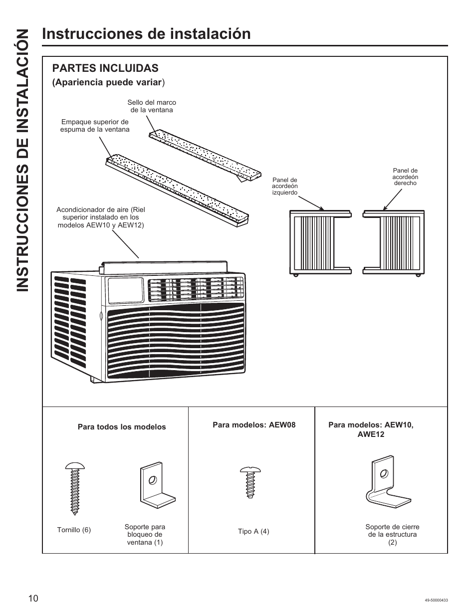 Partes incluidas | GE 8,050 BTU Smart Window Air Conditioner Installation Instructions User Manual | Page 30 / 40