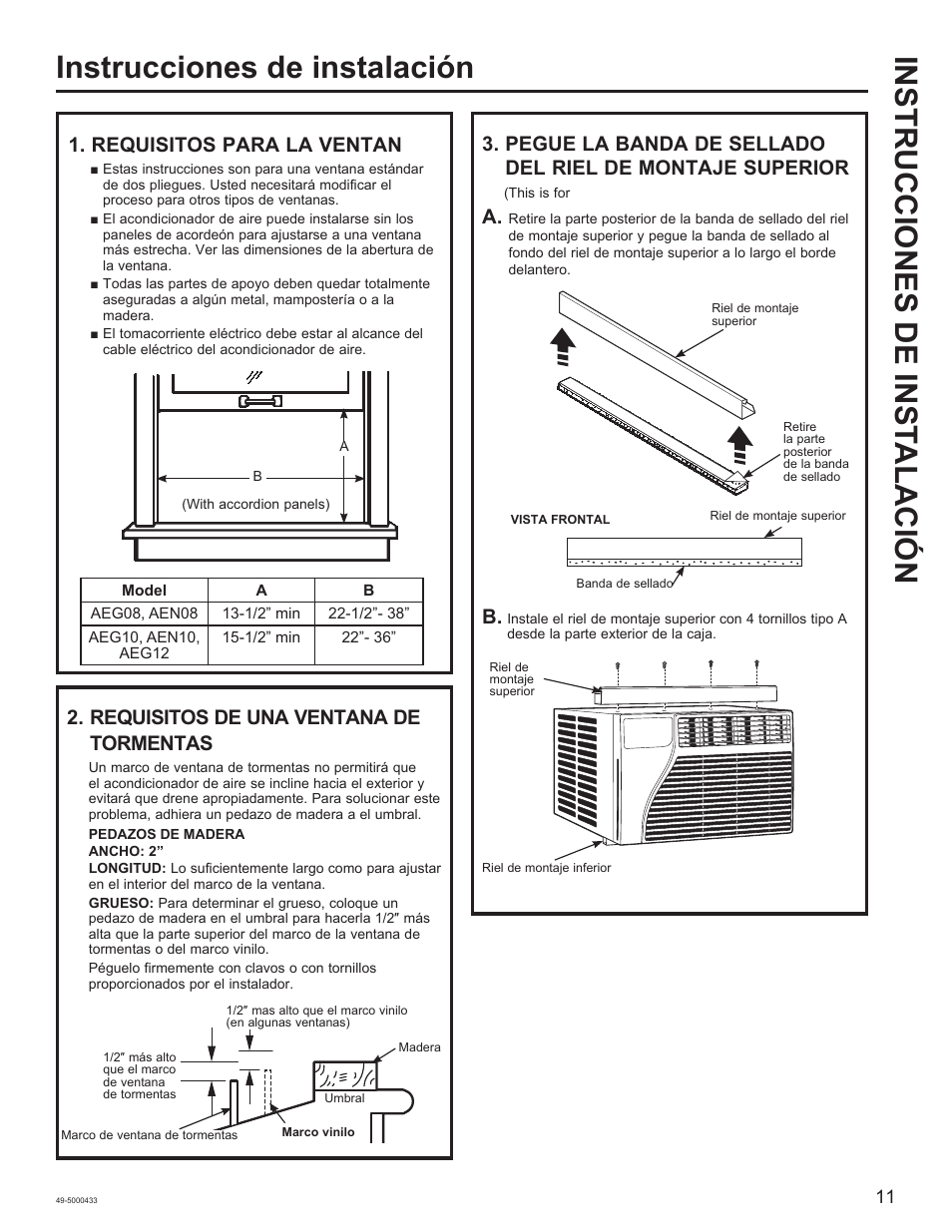 Requisitos para la ventan, Requisitos de una ventana de tormentas | GE 8,050 BTU Smart Window Air Conditioner Installation Instructions User Manual | Page 31 / 40