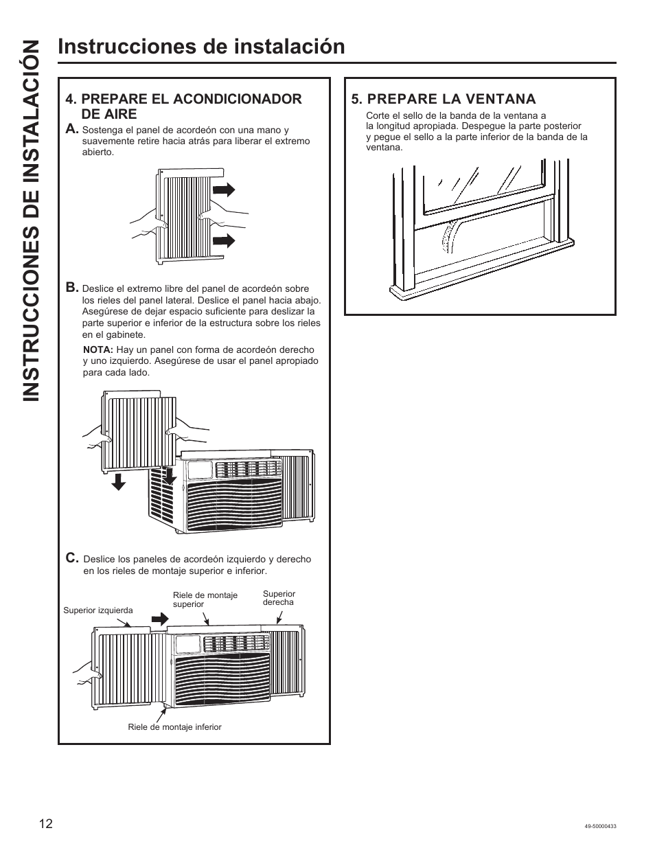 Prepare la ventana, Prepare el acondicionador de aire a | GE 8,050 BTU Smart Window Air Conditioner Installation Instructions User Manual | Page 32 / 40