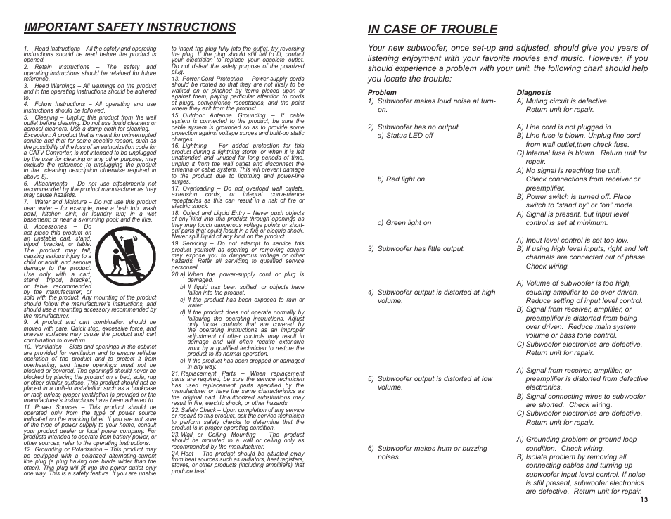 Important safety instructions | DCM Speakers TB2 User Manual | Page 4 / 10