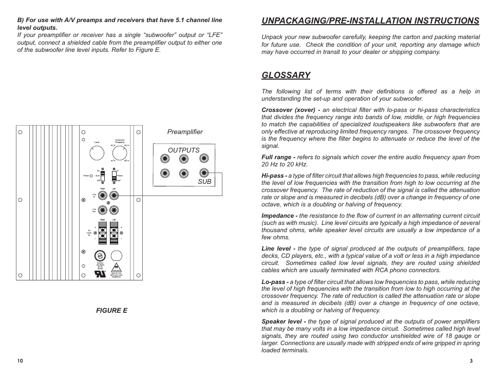 Unpackaging/pre-installation instructions, Glossary | DCM Speakers TB2 User Manual | Page 7 / 10