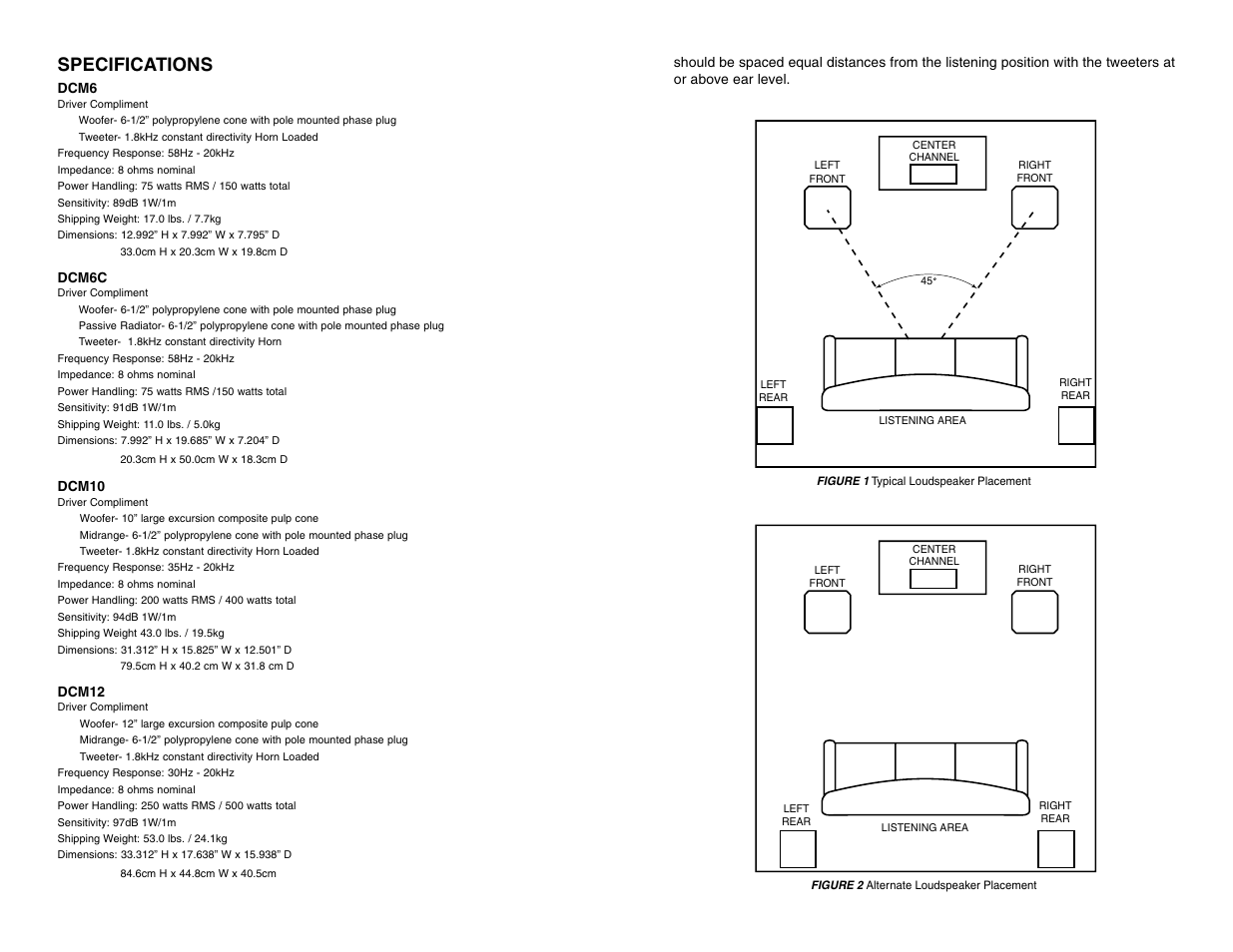 Specifications | DCM Speakers DCM12 User Manual | Page 3 / 4