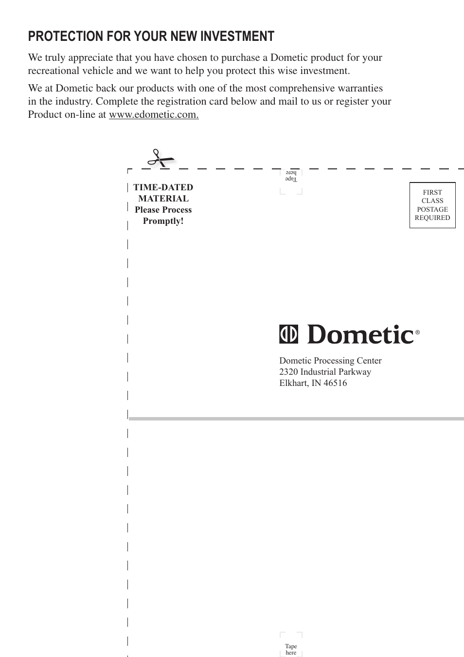 Protection for your new investment | Dometic RM3962 User Manual | Page 19 / 20