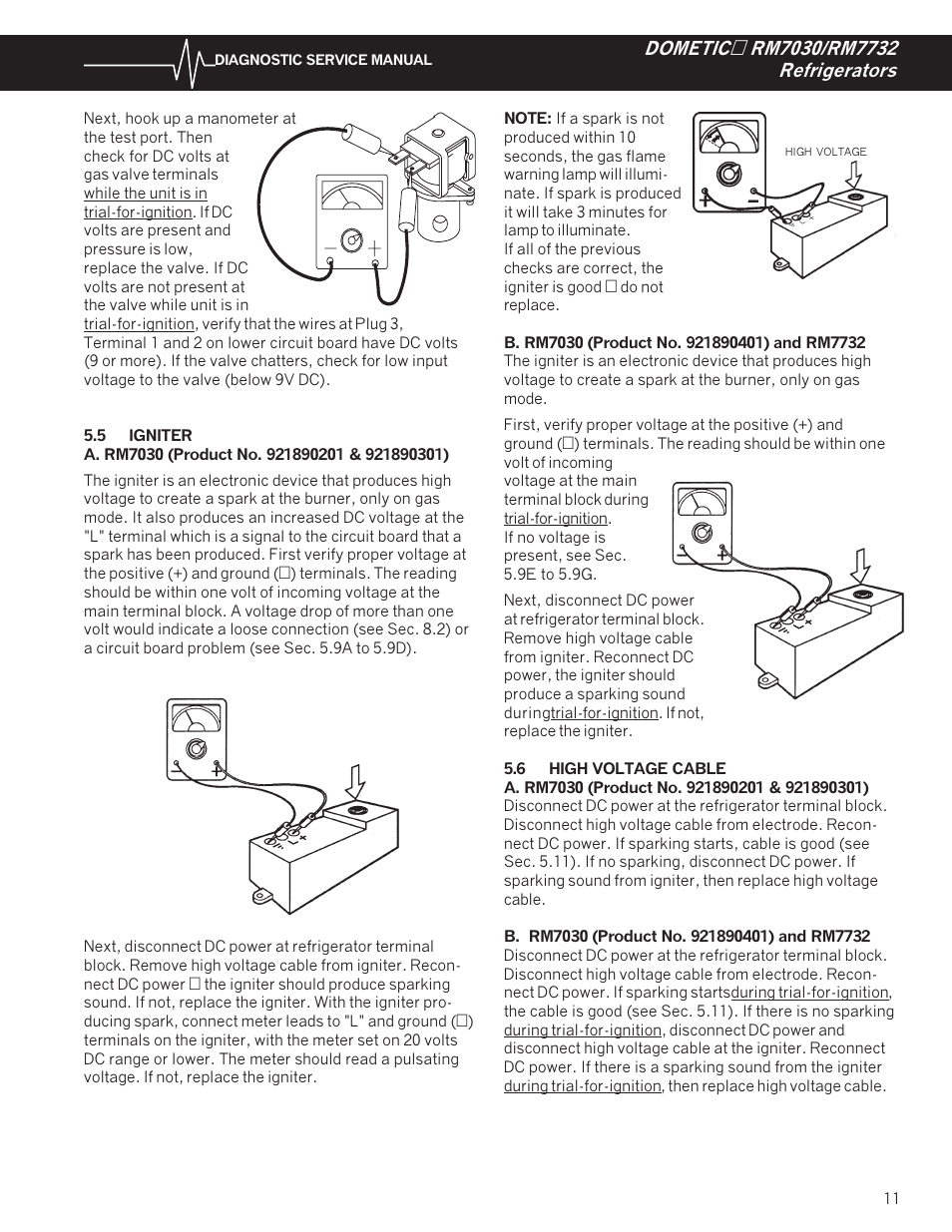 Igniter, High voltage cable | Dometic RM7732 User Manual | Page 14 / 38