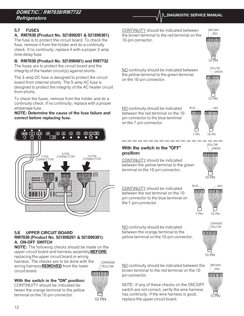 Fuses, Upper circuit board | Dometic RM7732 User Manual | Page 15 / 38