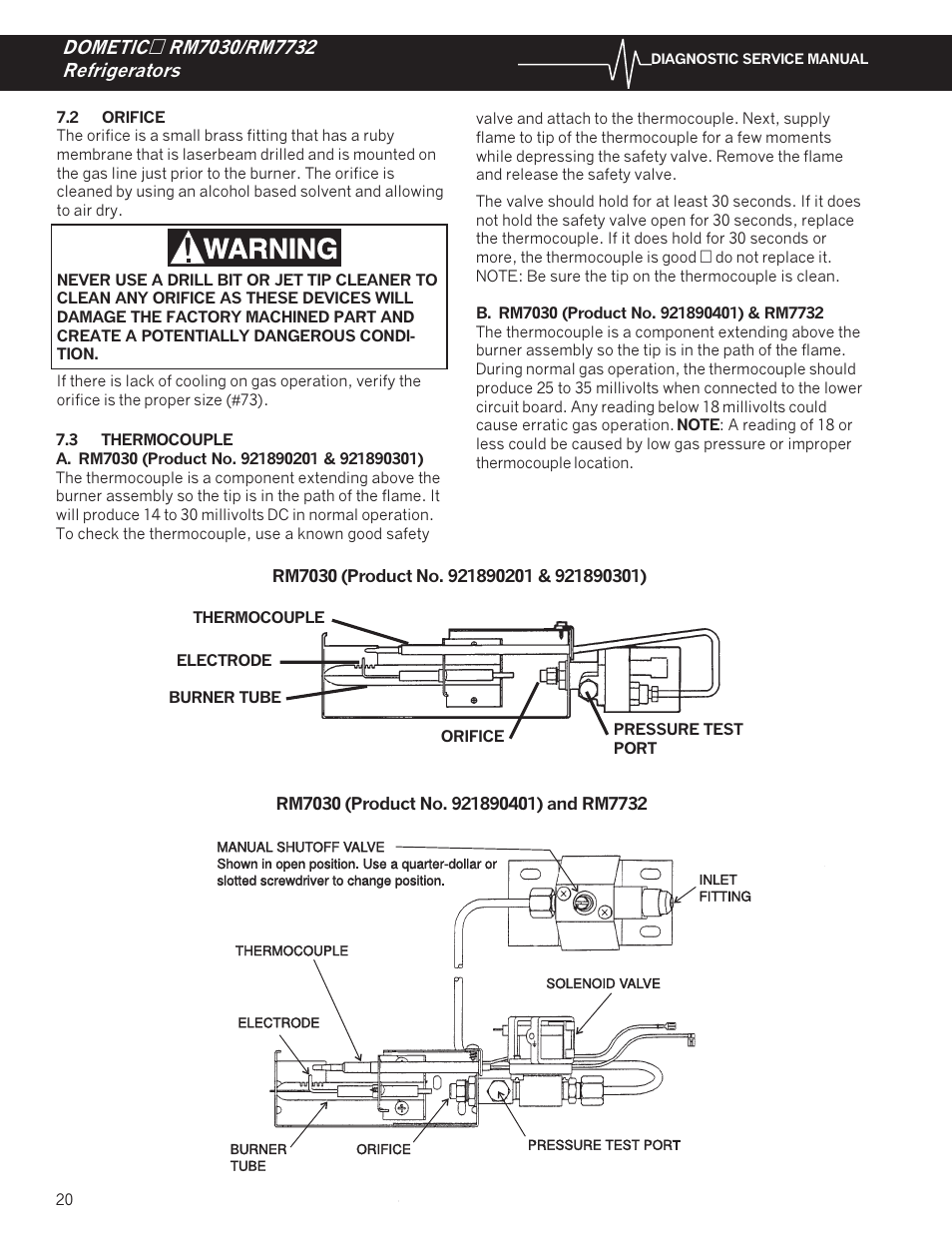 Orifice, 3 thermocouple | Dometic RM7732 User Manual | Page 23 / 38