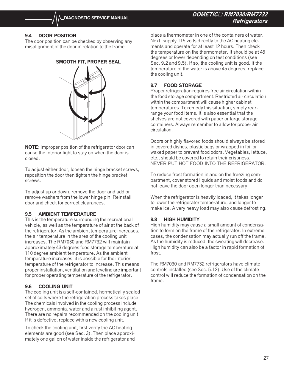 4 door position, 5 ambient temperature, 6 cooling unit | Food storage, High humidity | Dometic RM7732 User Manual | Page 30 / 38