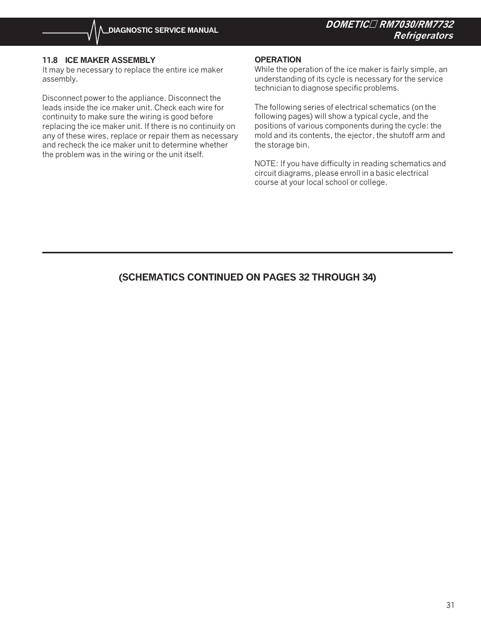 8 ice maker assembly | Dometic RM7732 User Manual | Page 34 / 38