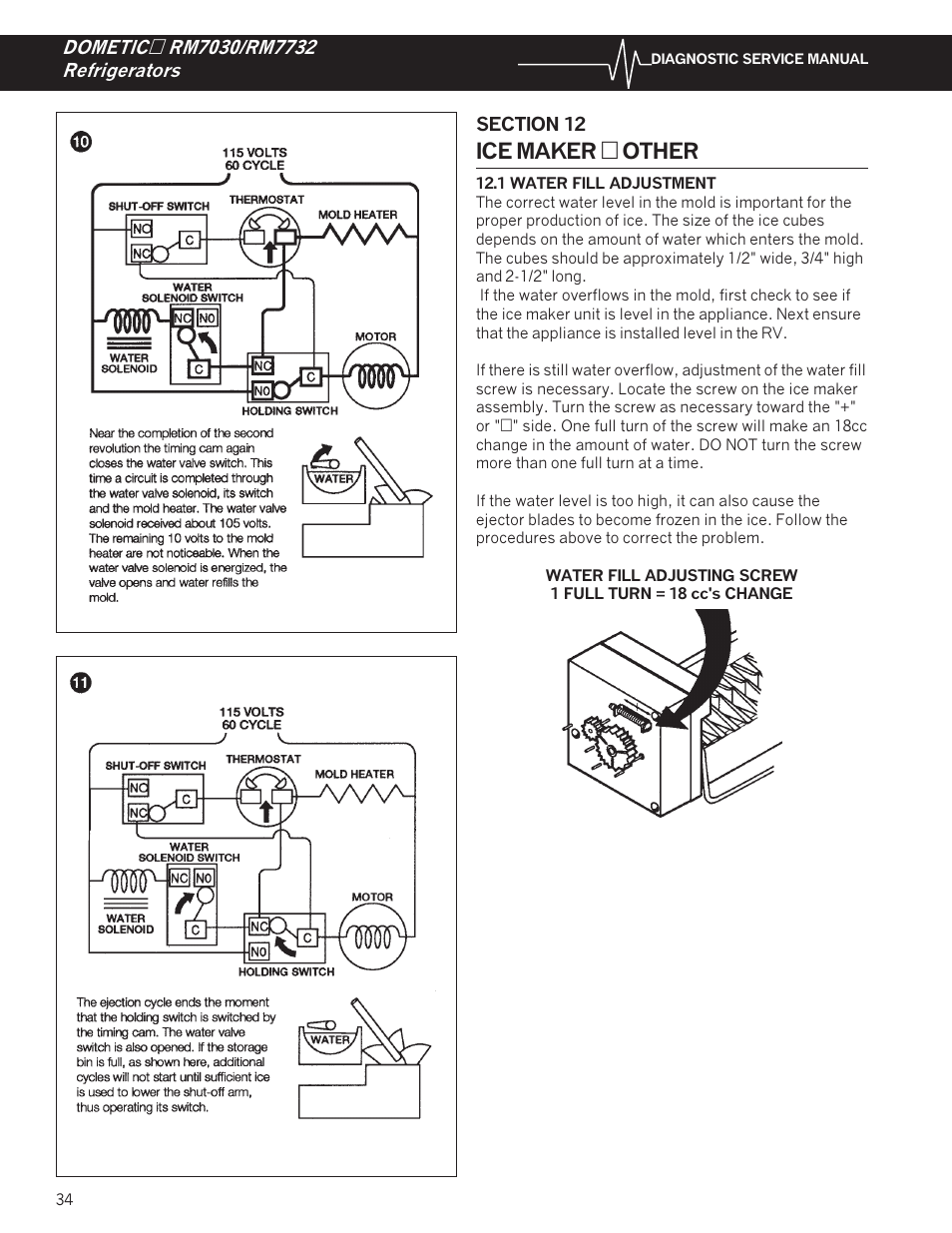 1 water fill adjustment, Ice maker  other | Dometic RM7732 User Manual | Page 37 / 38