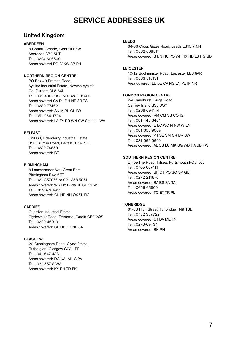 Service addresses uk, United kingdom | Dometic EA3210 User Manual | Page 7 / 9