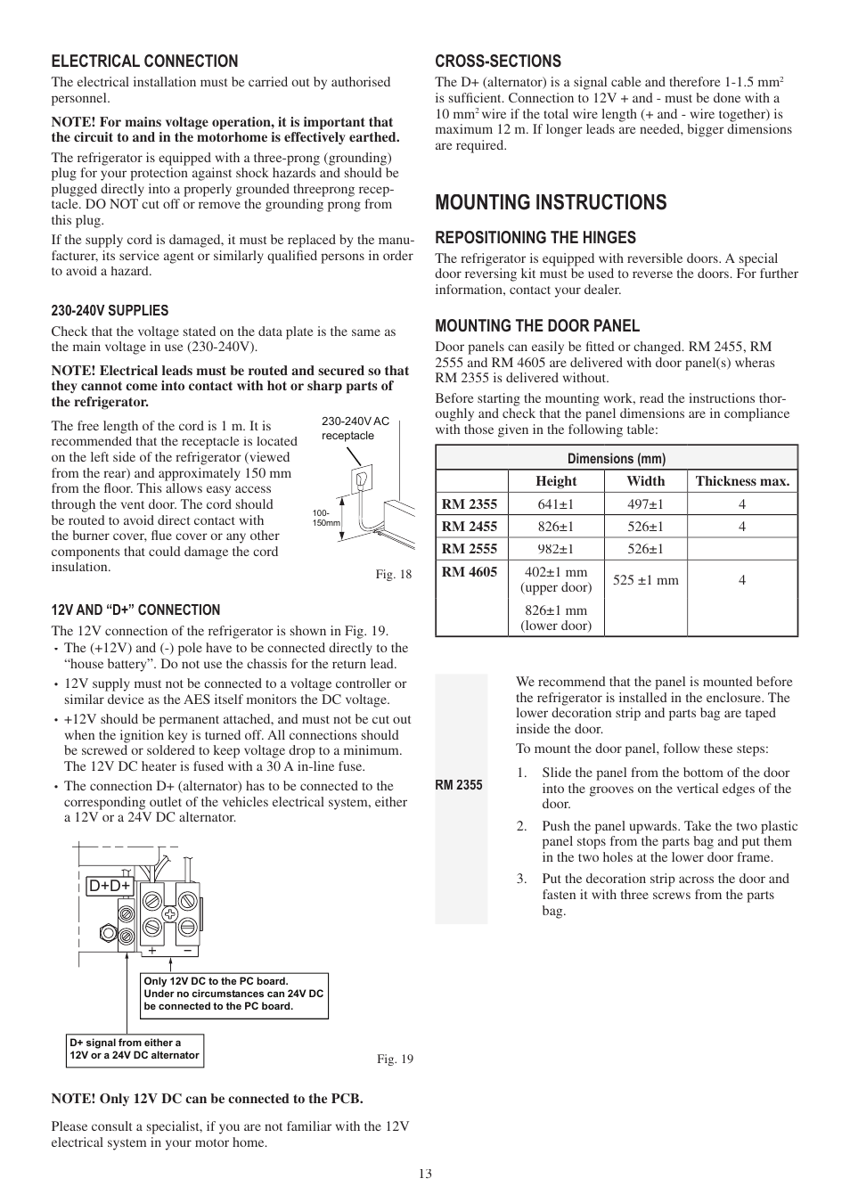 Mounting instructions | Dometic RM 2355 User Manual | Page 13 / 24