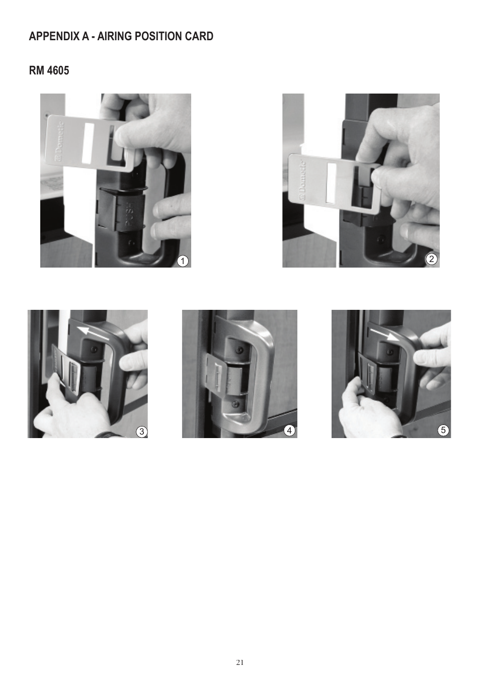 Appendix a - airing position card rm 4605 | Dometic RM 2355 User Manual | Page 21 / 24