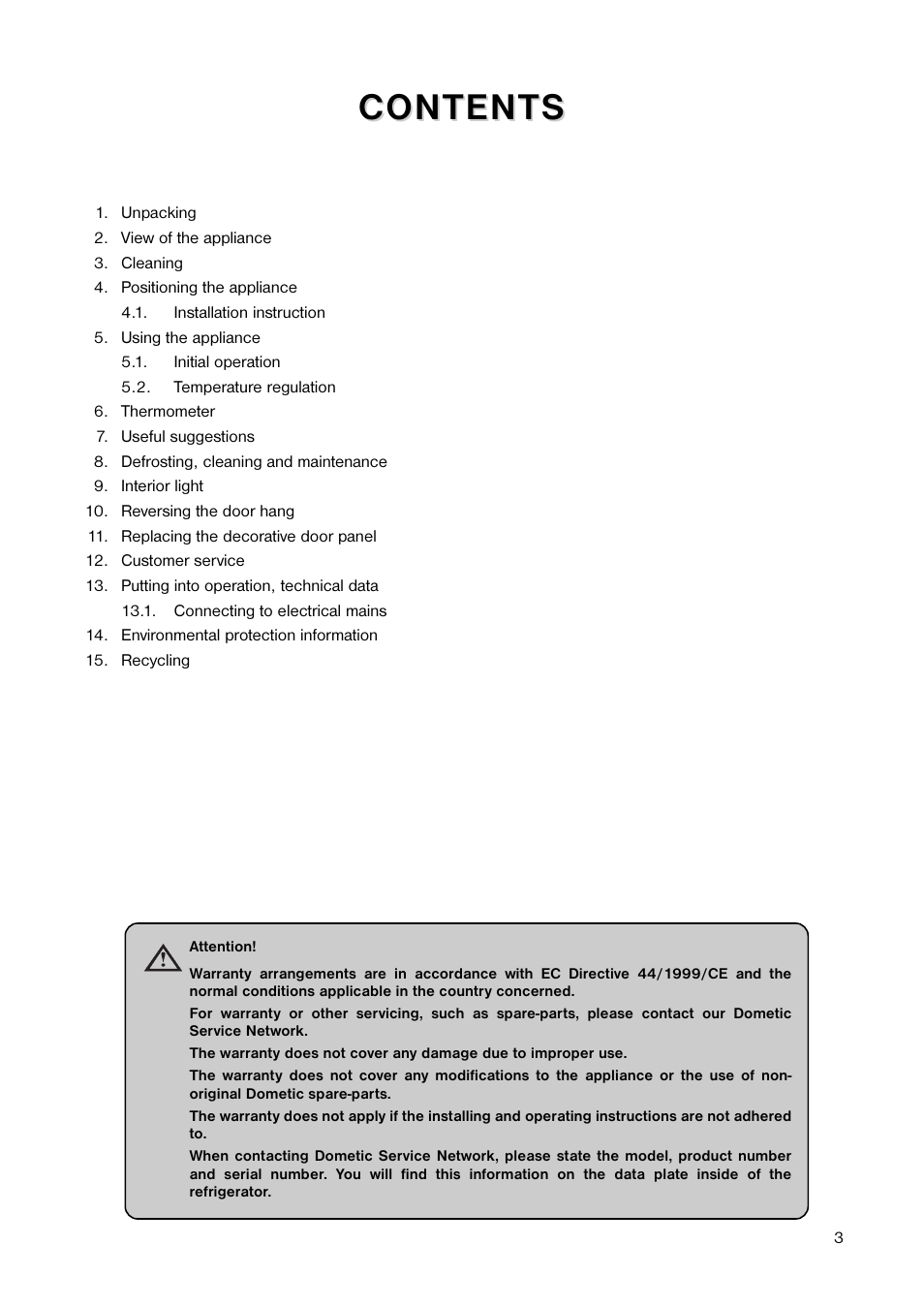 Content, Content s s | Dometic DS 300 H User Manual | Page 3 / 8