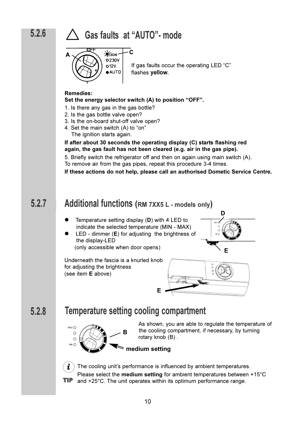 Additional functions, Temperature setting cooling compartment | Dometic RM 7401 L User Manual | Page 10 / 30