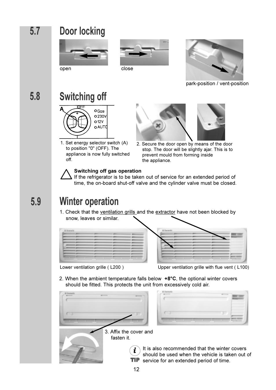 Door locking switching off winter operation | Dometic RM 7401 L User Manual | Page 12 / 30