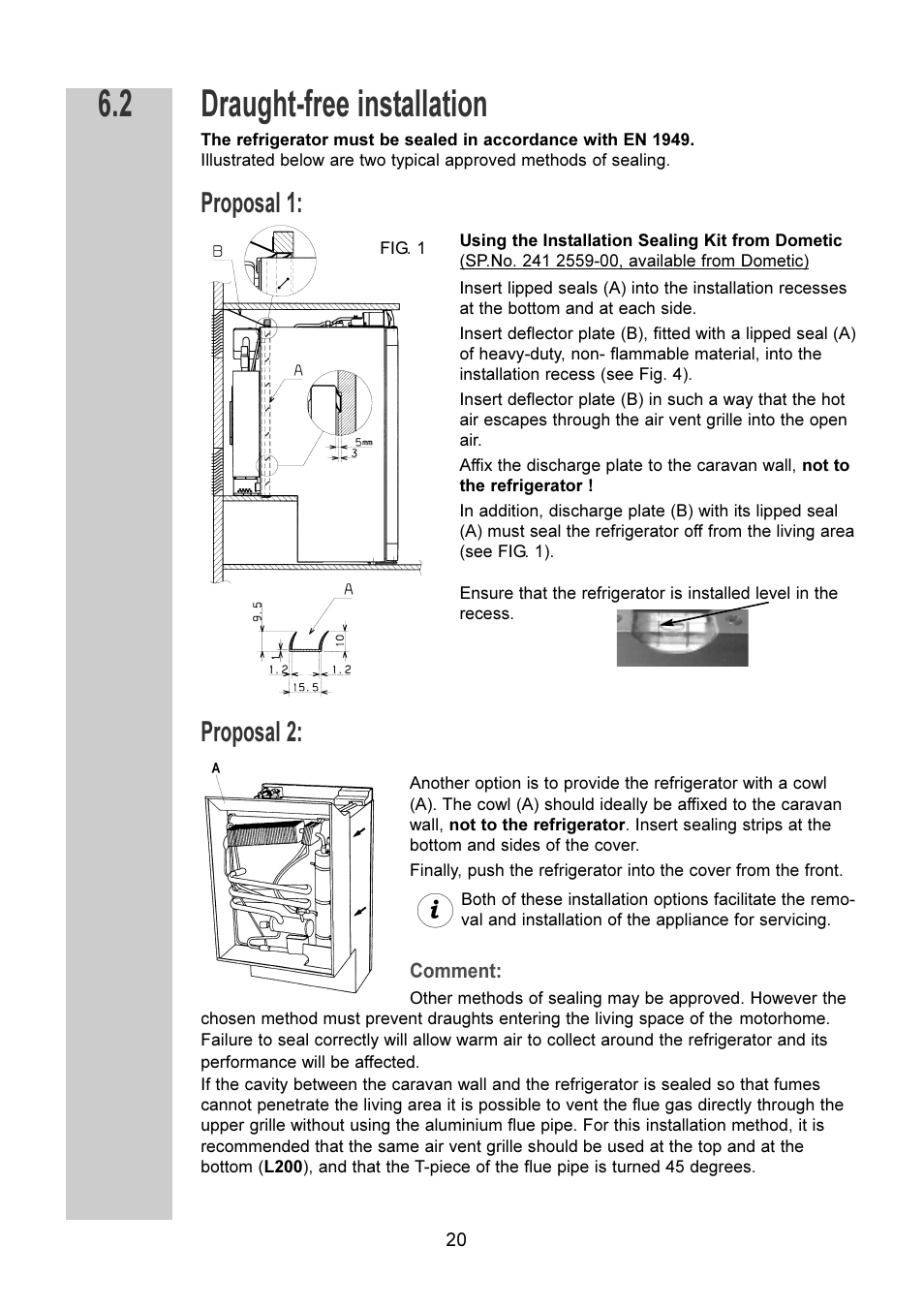 Draught-free installation, Proposal 1, Proposal 2 | Dometic RM 7401 L User Manual | Page 20 / 30