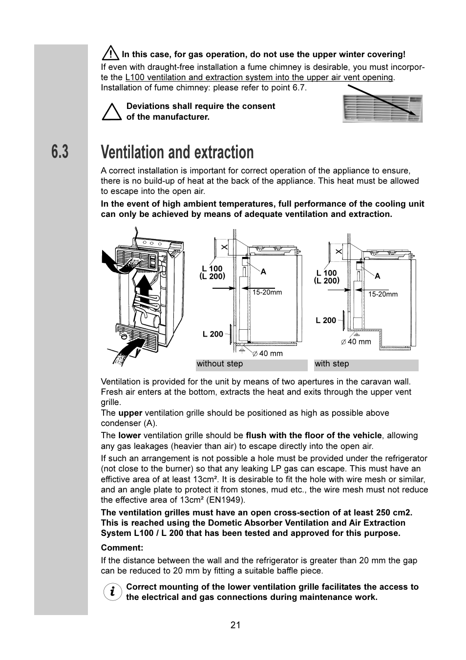 Ventilation and extraction | Dometic RM 7401 L User Manual | Page 21 / 30