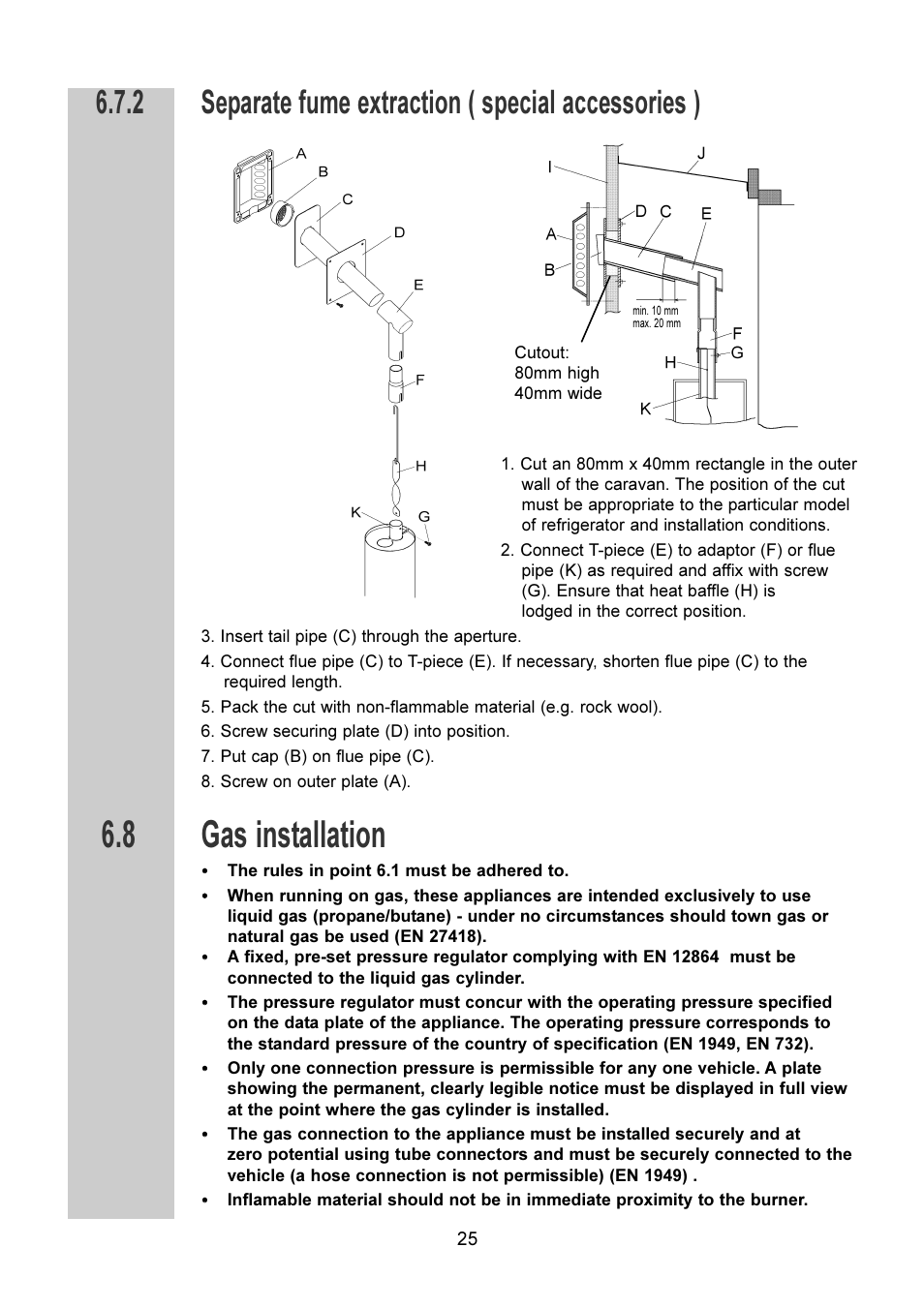Gas installation, Separate fume extraction ( special accessories ) | Dometic RM 7401 L User Manual | Page 25 / 30