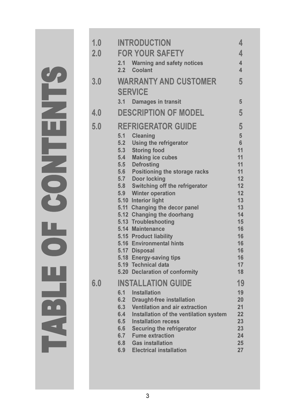 Ttaa bbll ee ooff cc oonn ttee nntt ss | Dometic RM 7401 L User Manual | Page 3 / 30