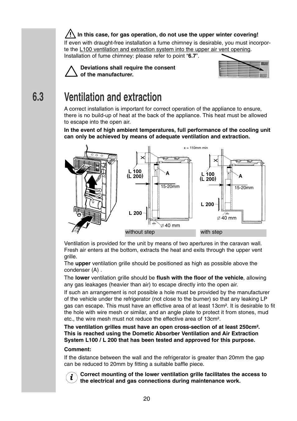 Ventilation and extraction | Dometic RM 7361 L User Manual | Page 20 / 28