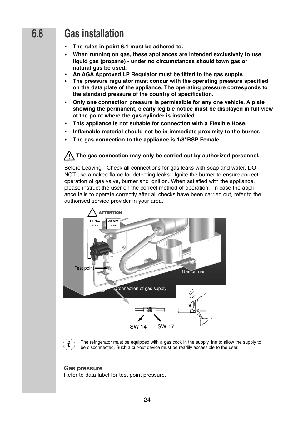 Gas installation | Dometic RM 7361 L User Manual | Page 24 / 28
