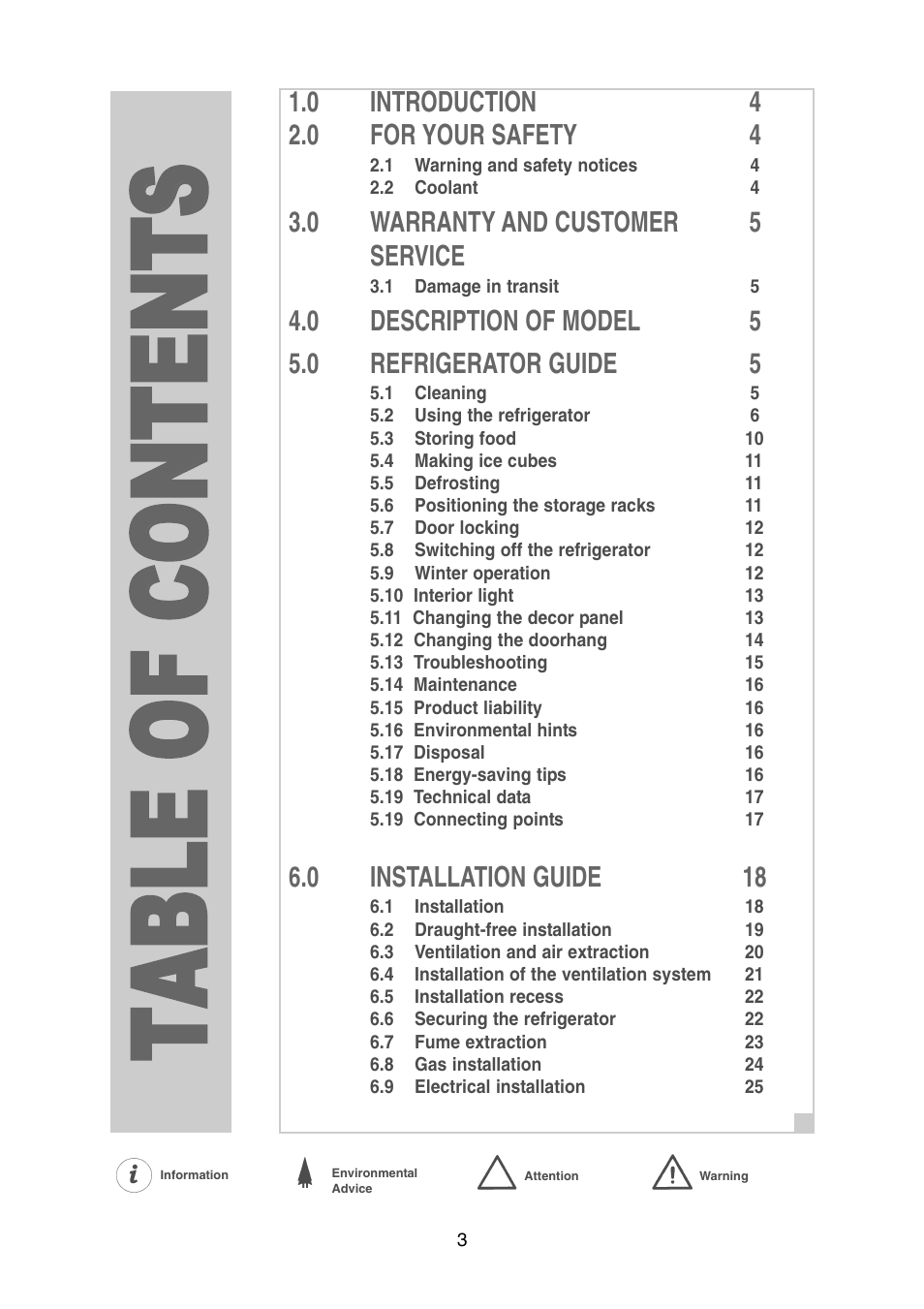 Tt aa bb ll ee oo ff cc oo nn tt ee nn tt ss | Dometic RM 7361 L User Manual | Page 3 / 28