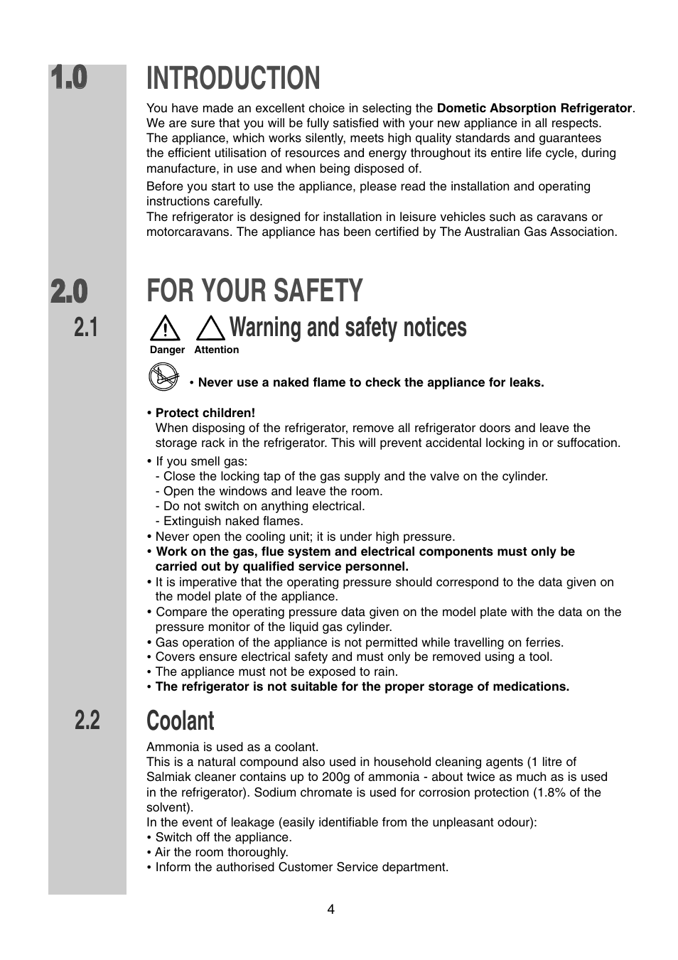 Introduction, For your safety, Warning and safety notices | Coolant | Dometic RM 7361 L User Manual | Page 4 / 28