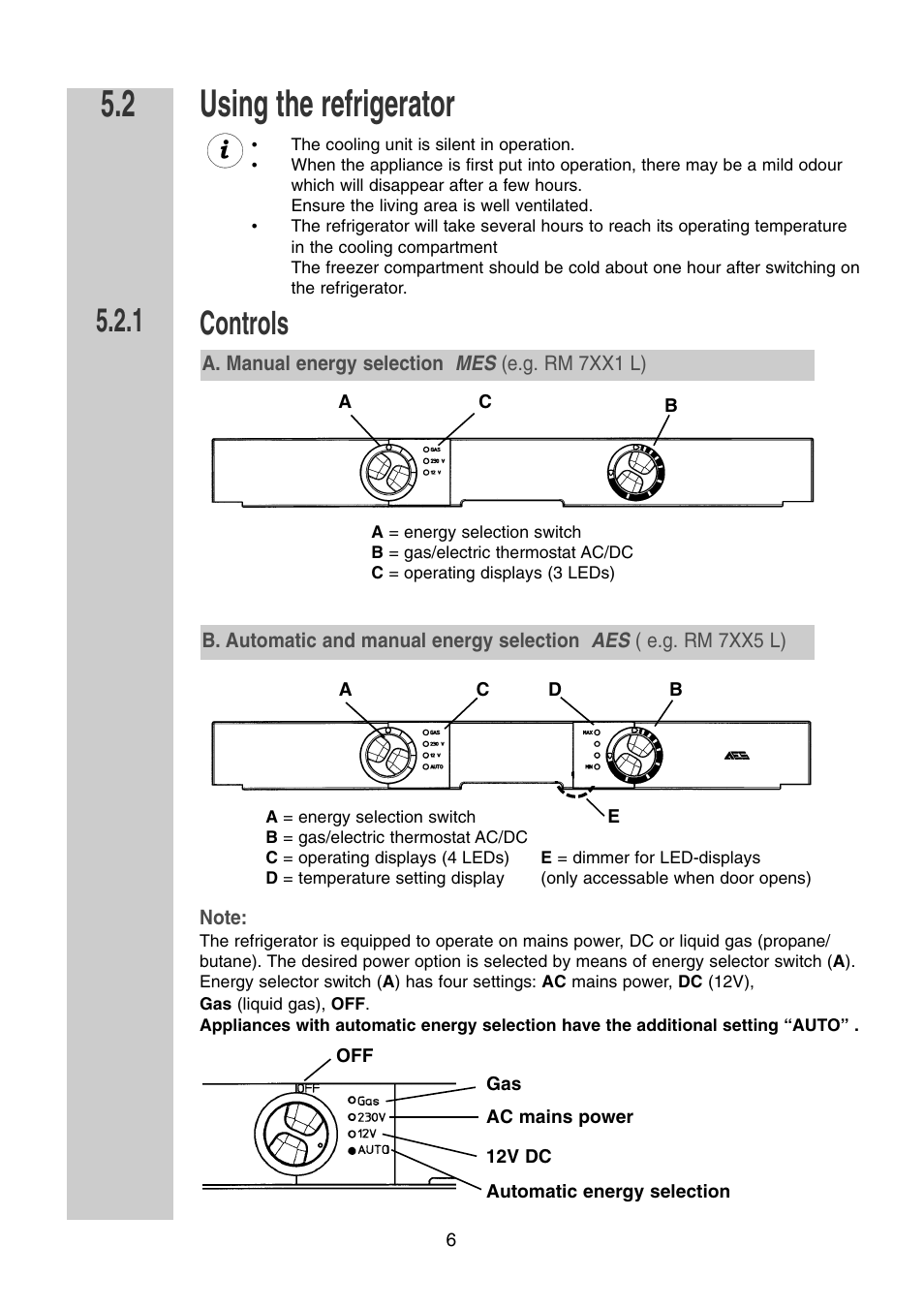 Using the refrigerator, Controls | Dometic RM 7361 L User Manual | Page 6 / 28
