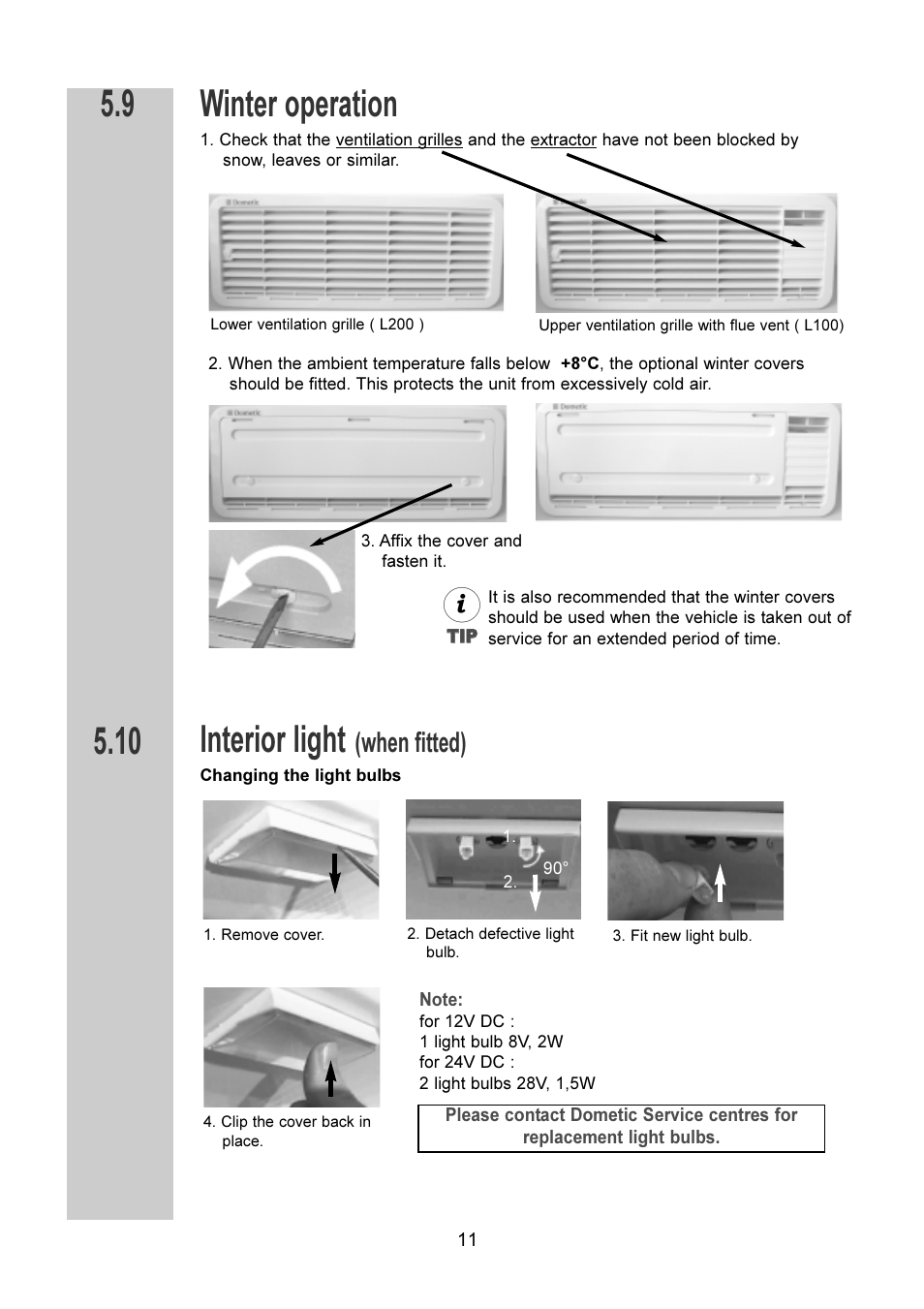 Winter operation, Interior light, When fitted) | Dometic RM 6270(L) User Manual | Page 11 / 28