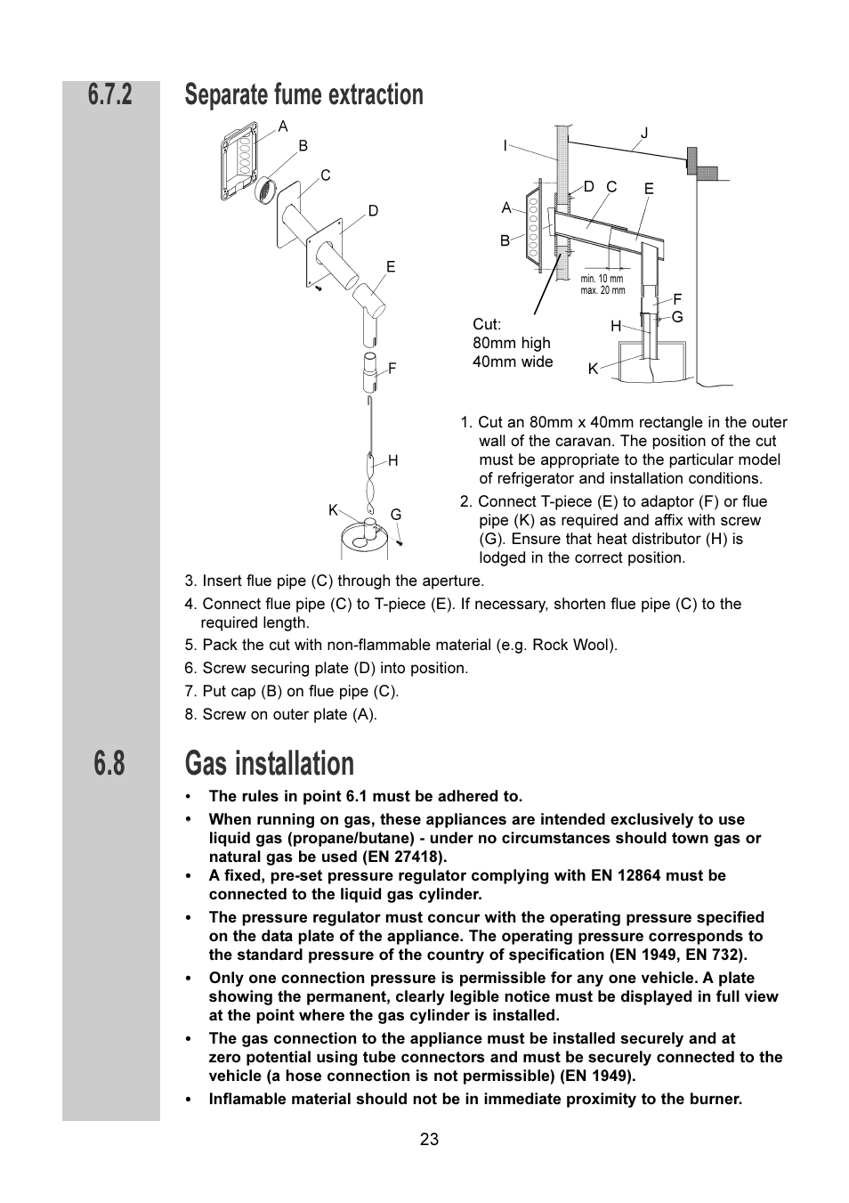 Gas installation, Separate fume extraction | Dometic RM 6270(L) User Manual | Page 23 / 28