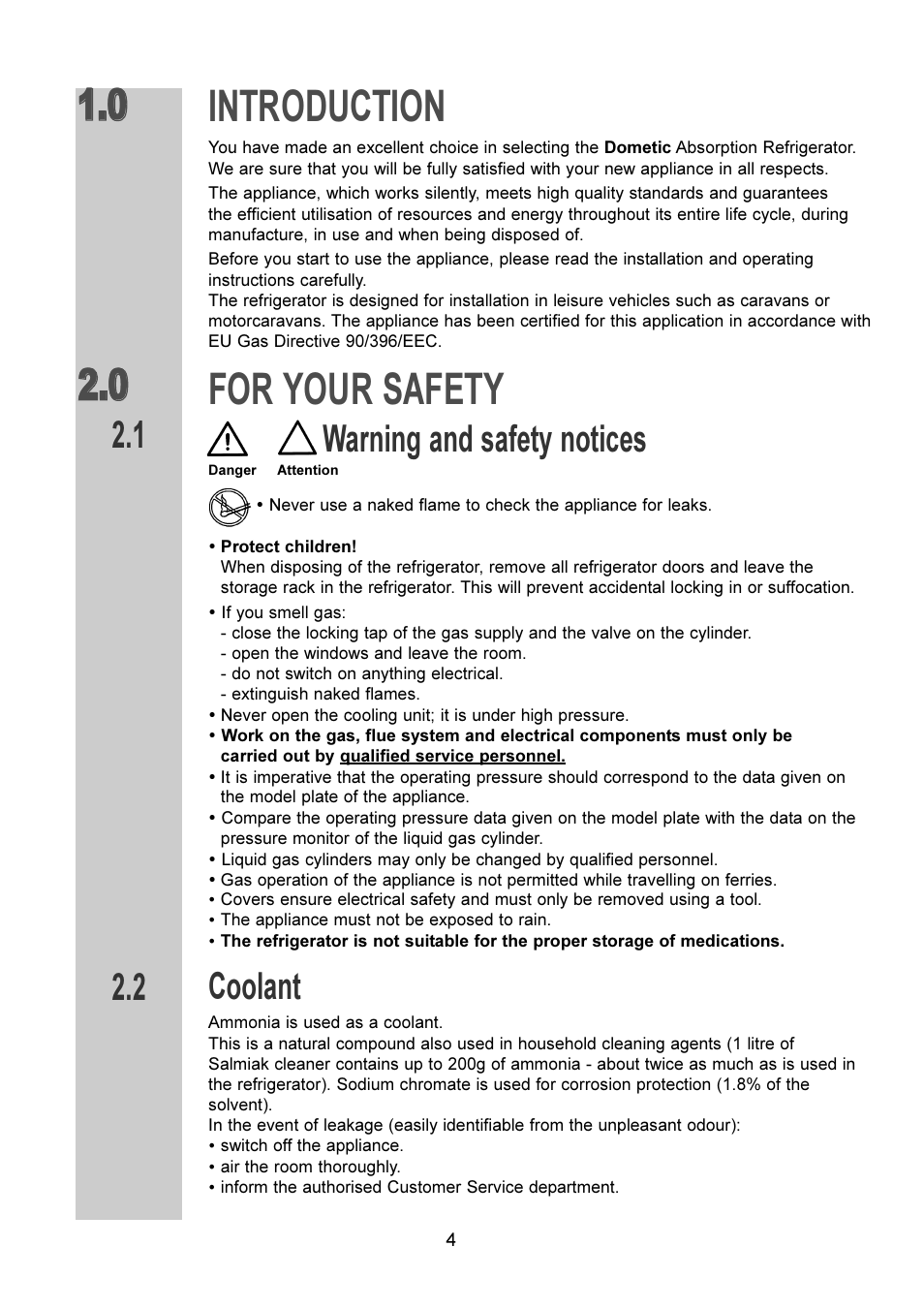 Introduction, For your safety, Warning and safety notices | Coolant | Dometic RM 6270(L) User Manual | Page 4 / 28