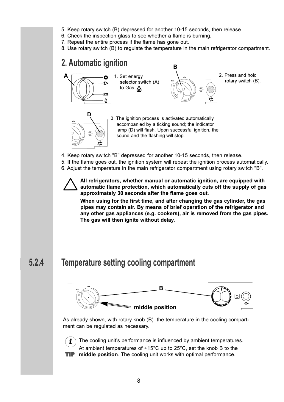 Automatic ignition, Temperature setting cooling compartment | Dometic RM 6270(L) User Manual | Page 8 / 28