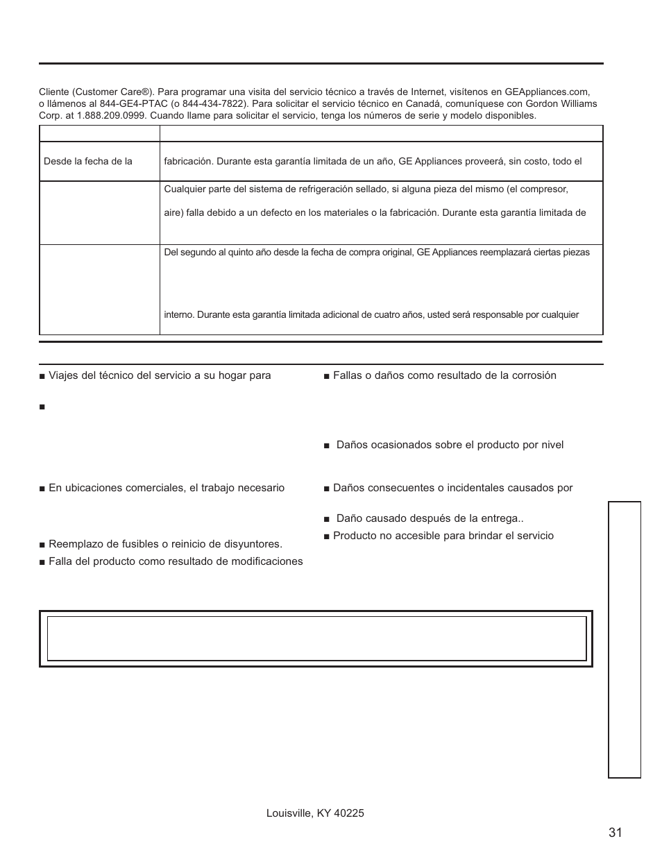 Garantía limit ada | GE Zoneline UltimateV10™ 8,900 BTU Vertical Terminal Air Conditioner Owners Guide User Manual | Page 103 / 104