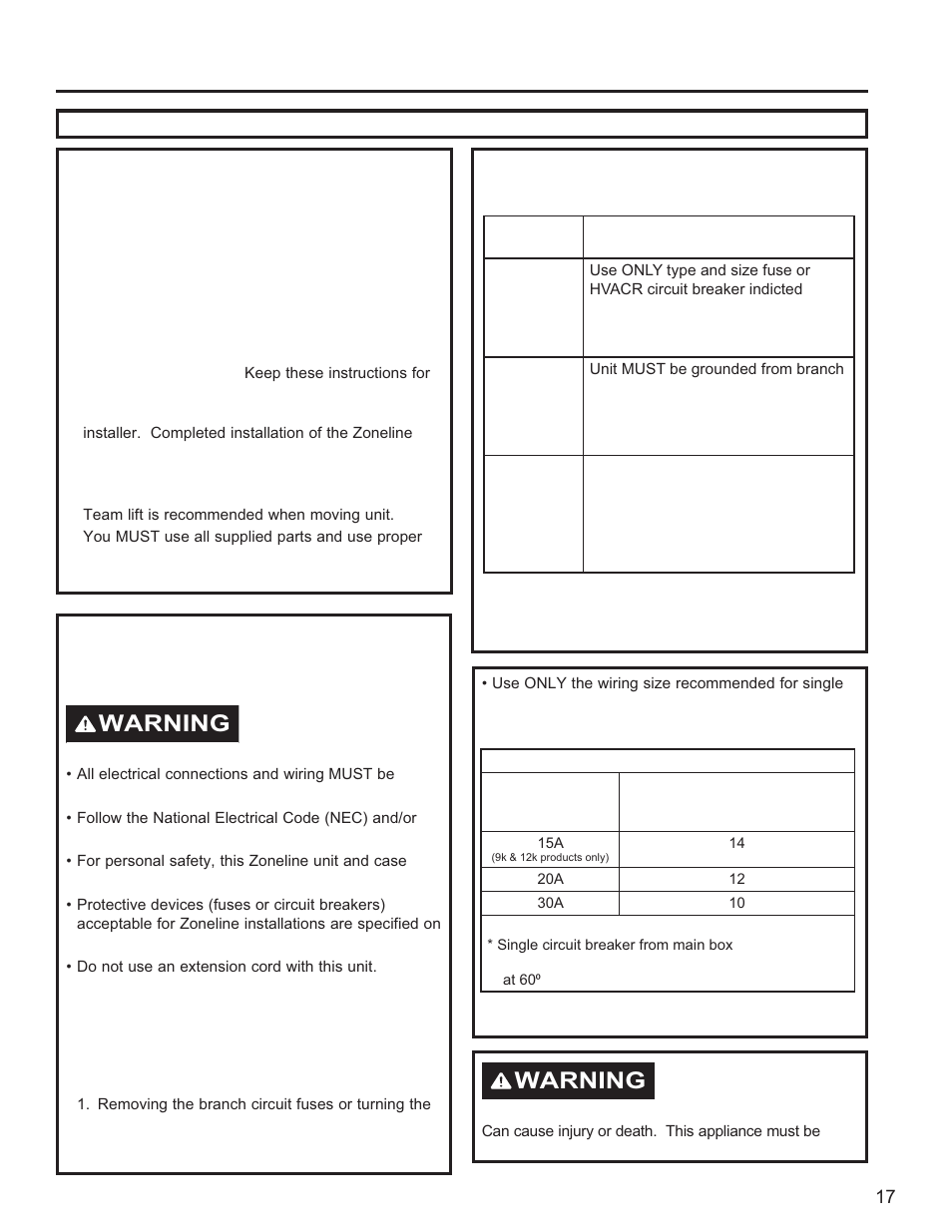 Before you begin, Important, Important electrical safety—read carefully | Electrical requirements, Warning | GE Zoneline UltimateV10™ 8,900 BTU Vertical Terminal Air Conditioner Owners Guide User Manual | Page 17 / 104