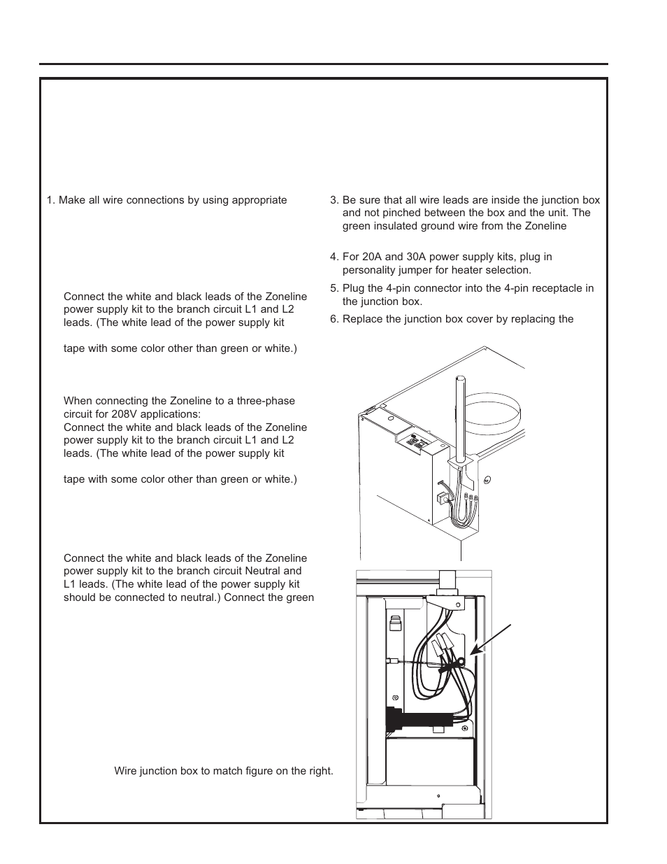 Make electrical connections to unit (cont), Make wire lead connections inside the junction box | GE Zoneline UltimateV10™ 8,900 BTU Vertical Terminal Air Conditioner Owners Guide User Manual | Page 23 / 104
