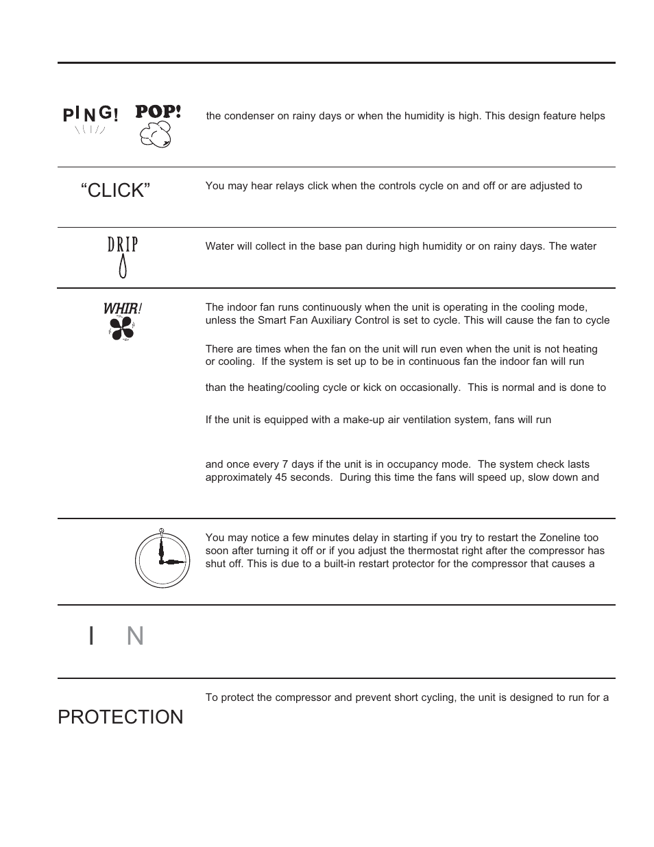 S, l e 1 c e, Things that are normal troubleshooting tips, Minute delay | GE Zoneline UltimateV10™ 8,900 BTU Vertical Terminal Air Conditioner Owners Guide User Manual | Page 28 / 104