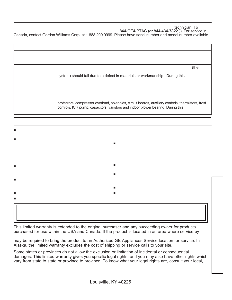 Limited w arranty, Ge appliances vertical zoneline limited warranty | GE Zoneline UltimateV10™ 8,900 BTU Vertical Terminal Air Conditioner Owners Guide User Manual | Page 33 / 104