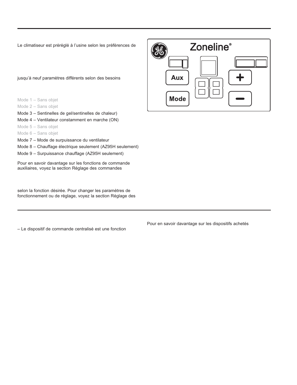 Fonctions du zoneline fonctions | GE Zoneline UltimateV10™ 8,900 BTU Vertical Terminal Air Conditioner Owners Guide User Manual | Page 45 / 104