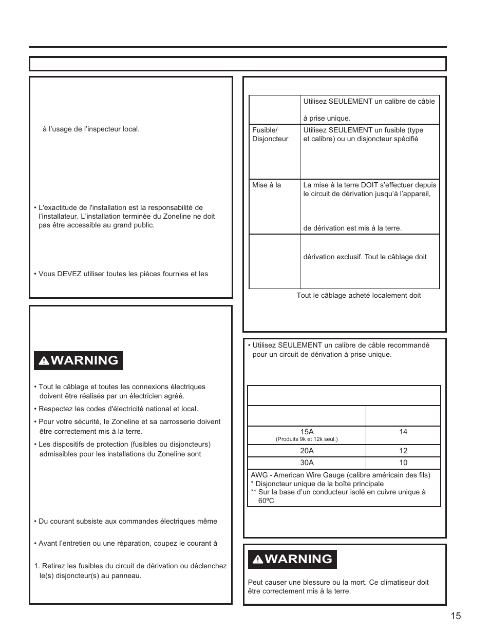 Avant de commencer, Important, Warning | Exigences électriques | GE Zoneline UltimateV10™ 8,900 BTU Vertical Terminal Air Conditioner Owners Guide User Manual | Page 55 / 104