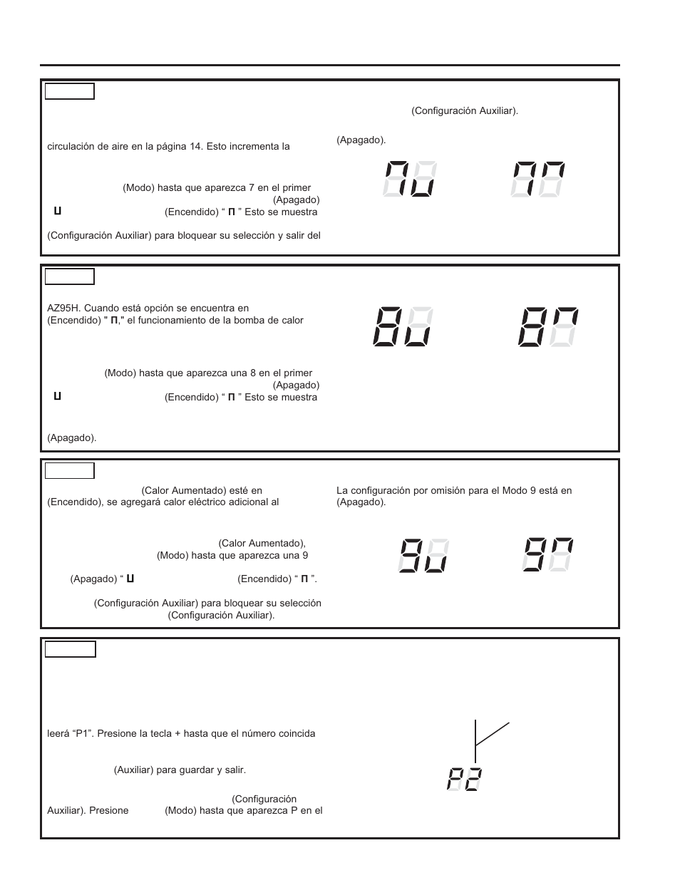 All- electric heat off all- electric heat on, Fan boost mode off fan boost mode on, Heat boost off heat boost on | GE Zoneline UltimateV10™ 8,900 BTU Vertical Terminal Air Conditioner Owners Guide User Manual | Page 97 / 104