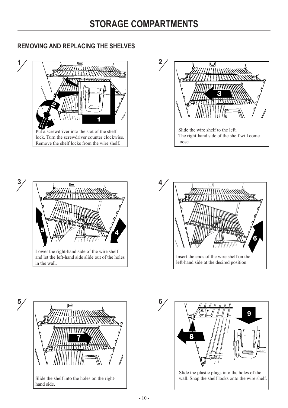 Storage compartments, 6removing and replacing the shelves | Dometic RM2551 User Manual | Page 10 / 24