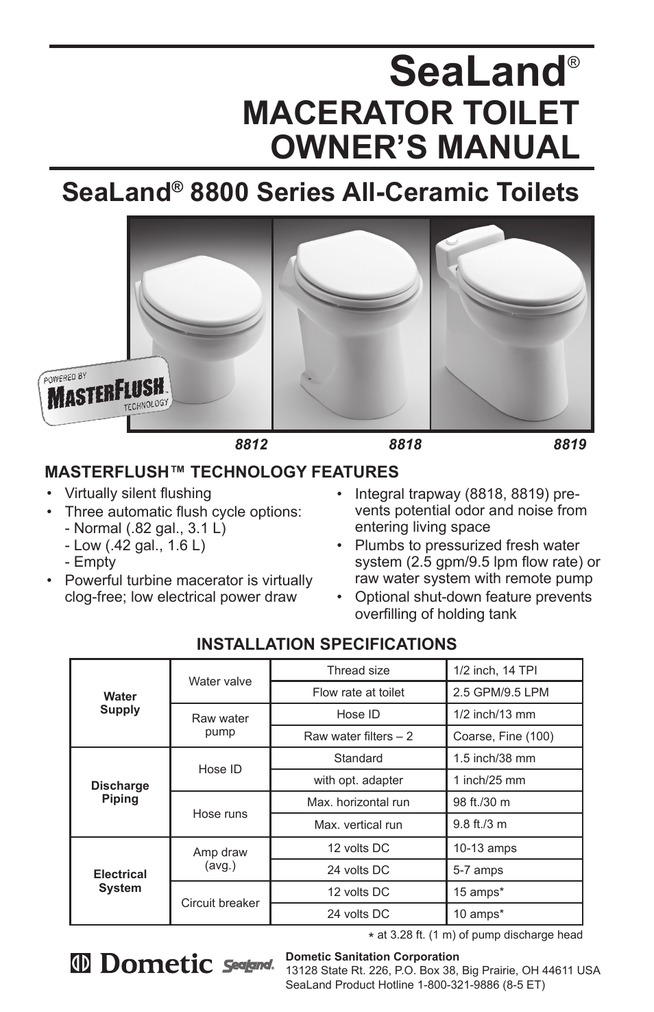 Dometic SeaLand 8812 User Manual | 20 pages