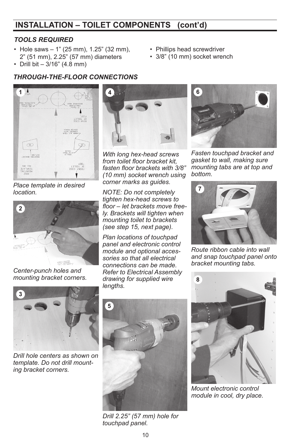 Installation – toilet components (cont’d) | Dometic SeaLand 8812 User Manual | Page 10 / 20