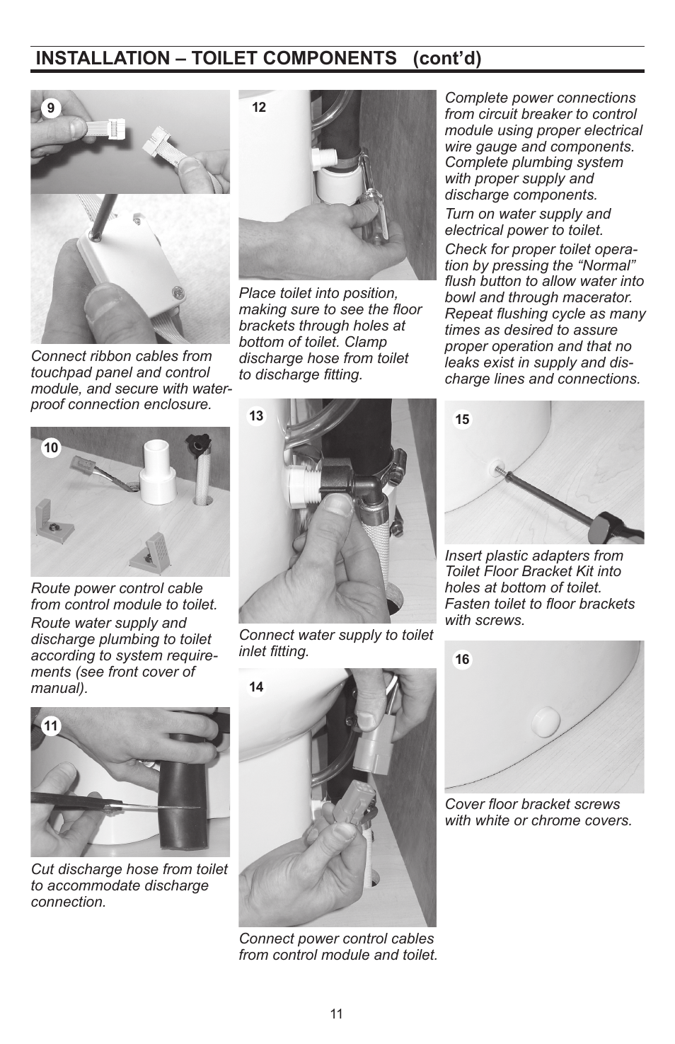 Installation – toilet components (cont’d) | Dometic SeaLand 8812 User Manual | Page 11 / 20